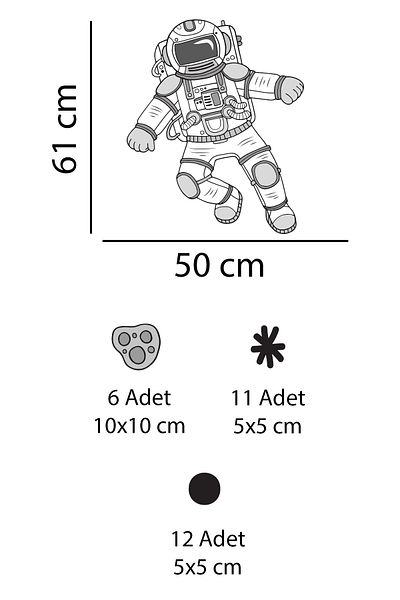 Tilki Dünyası Astronaut Meteors And Stars Kids Room Wall Sticker