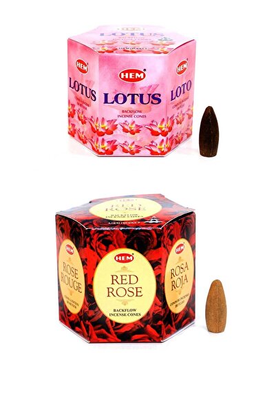 Hem Lotus  20 Adet Red Rose 20 Adet Geri Akışlı Konik Tütsü Seti Toplam 40 Adet