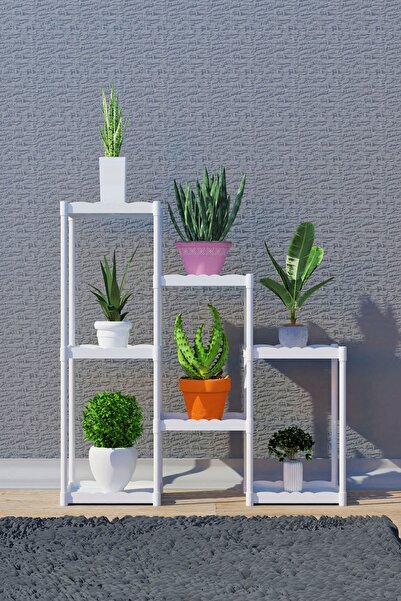 Armarks Işıl 7 Raflı Plastik Beyaz Saksılık Dekoratif Çiçeklik Saksı Standı 3...