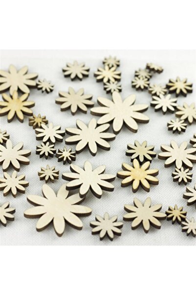 NT Handmade Ham Ahşap 30 Adet Boyanabilir Mini Papatya Seti - Ev Dekorasyon H...