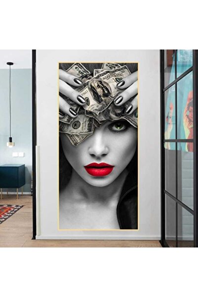 Genel Markalar Dekoratif Red Lips HD Dijital Baskı Dikey Kanvas Tablo Ofis De...