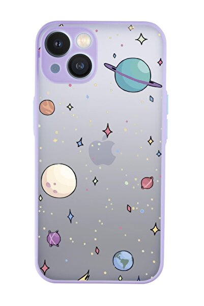 mooodcase Iphone 13 Uyumlu Gezegenler Desenli Kamera Korumalı Buzlu Şeffaf Lüx Telefon Kılıfı