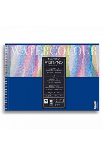 Fabriano Acuarelă presată la rece 300gr. Bloc de culoare acuarelă 12 pagini A4 - 21x29,7 cm (pe spirală)