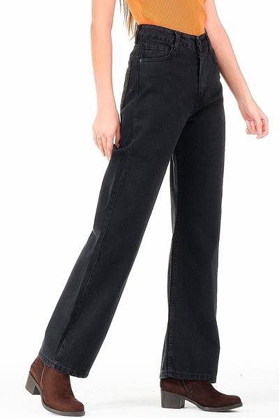 Trn JNS Pantaloni largi, în lycra negru, cu talie super înaltă, Palazzo Palazzo. (SUPER ÎNALT.) Picior lat.