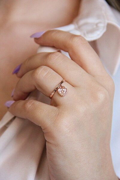 Argentum Concept 925 Ayar Gümüş Sallantılı Kalbin Kilidi Figürlü Rose Yüzük -...