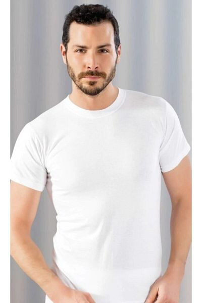 Bestin Lux Drm Men's White Combed Cotton Crew Neck Short Sleeve Undershirt Undershirt