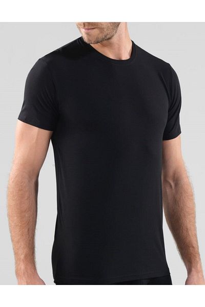 by HW Men's Black 2 Pack Cotton Combed Crew Neck Short Sleeve Undershirt