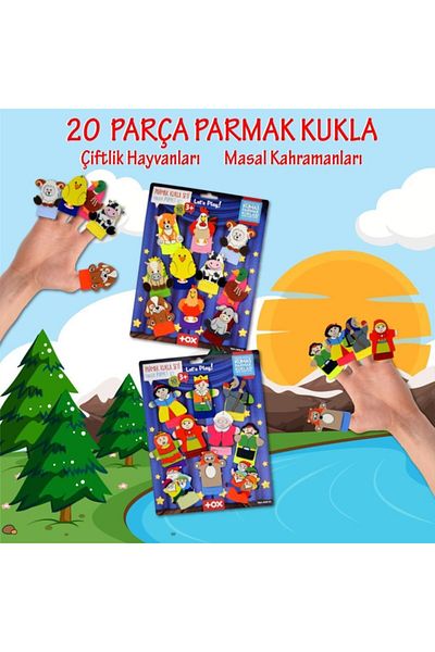 Kolge 2 Set - 20 Pieces Tox Farm Animals and Fairy Tale Heroes Finger Puppet T225 T220