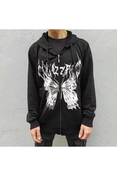 Köstebek Harajuku Butterfly Black Unisex Hoodie με φερμουάρ