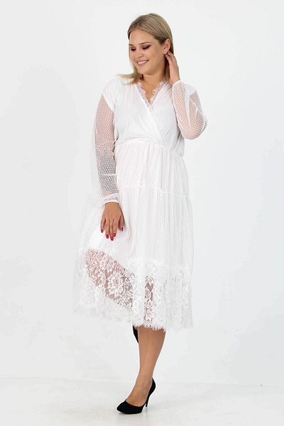 Neşeli Butik Γυναικείο φόρεμα νέας σεζόν με λεπτομέρεια από τούλι με διπλό γιακά μεγάλου μεγέθους Apcx14