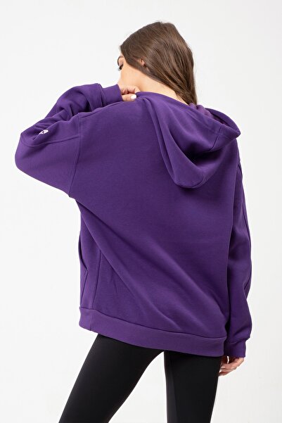 Eazy Co Eazy Drunk Pizza Oversize Unisex Mor Kapüşonlu Yaka Світшот