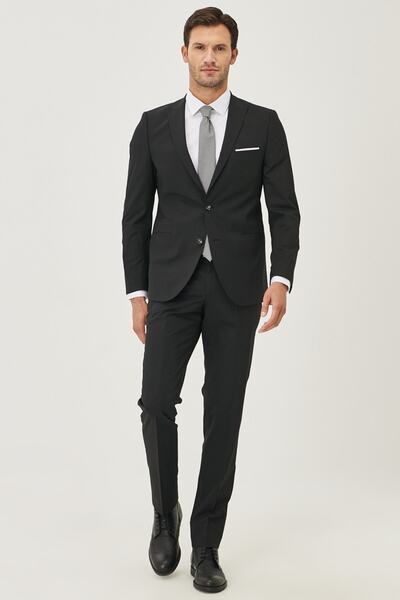 ALTINYILDIZ CLASSICS Men's Black Extra Slim Fit Slim Fit Black Sports Suit