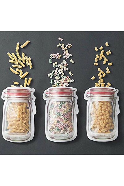 afife Home 10 Adet Büyük Boy Kavanoz Görünümlü Kilitli Saklama Poşeti 600 Ml