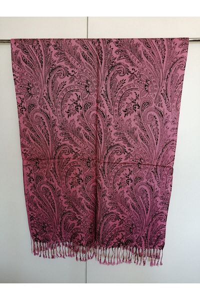 Butik Tülin Unisex Authentic Acrylic Dried Rose Black Floral Pattern Tasseled Soft Shawl