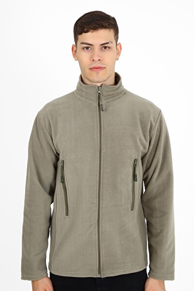 ModaCanel Palton fleece kaki cu buzunare cu fermoar