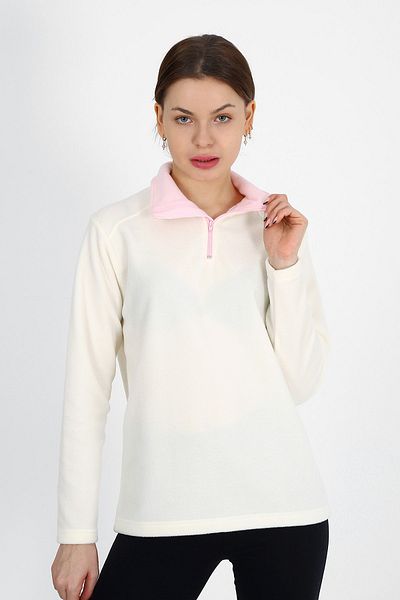 ModaCanel Monel Outdoor Half Zippered Ecru Collar Pink Fleece