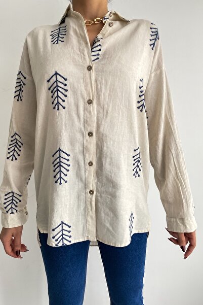 FEMELLE Γυναικείο Πουκάμισο Μπεζ 75% Βαμβάκι 25% Λινό