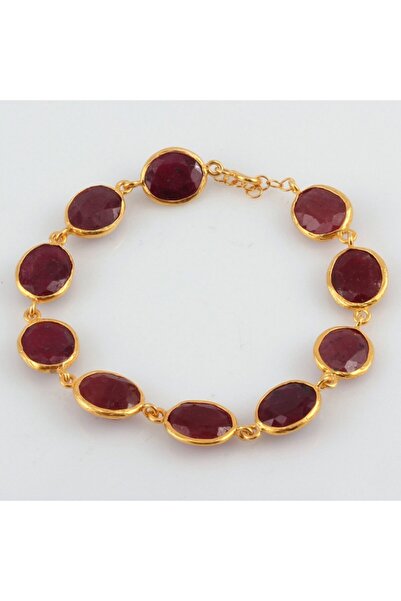 Haşimi Doğaltaş Yakut Doğal Taşlı Altın Kaplama Kadın Bileklik