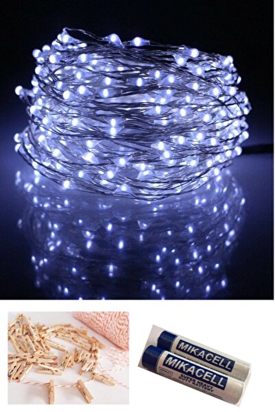 BYSHOME Peri Led Işık 5 Metre Beyaz Renk + 50 Adet Küçük Mandal Ve 3 Adet Pil