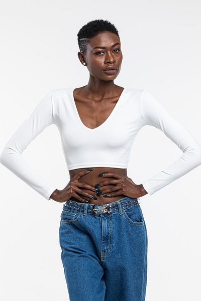 The Base Ecru Crop V-Neck Γυναικείο Αθλητικό Μπουστάκι