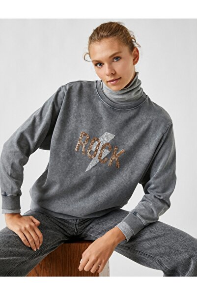 Koton Cotton Embroidered Crew Neck Sweatshirt