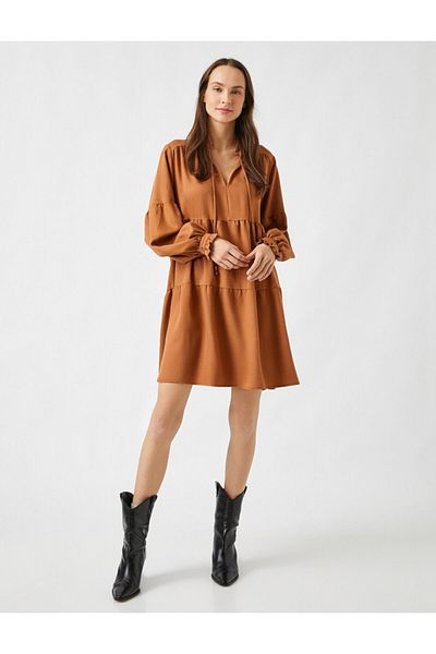 Koton Μίνι μακρυμάνικο φόρεμα V-Neck Flounce