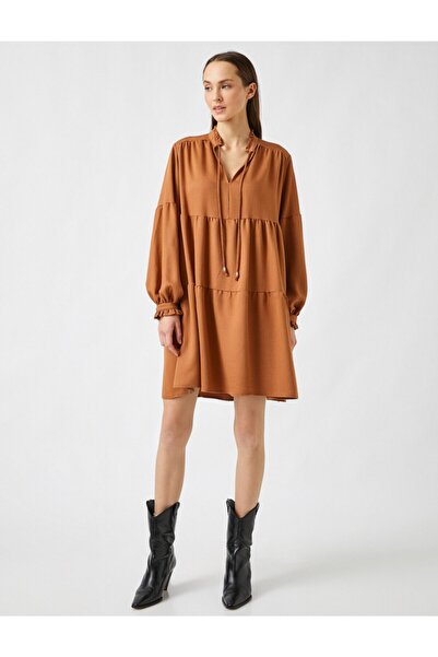 Koton Μίνι μακρυμάνικο φόρεμα V-Neck Flounce