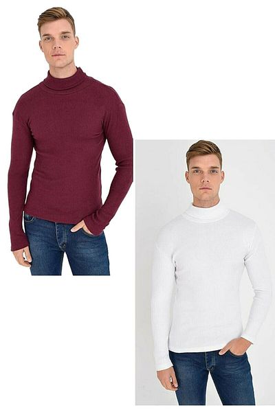 EMKA GİYİM Комплект от 2 пуловера с висока яка от плетена материя Slim Fit