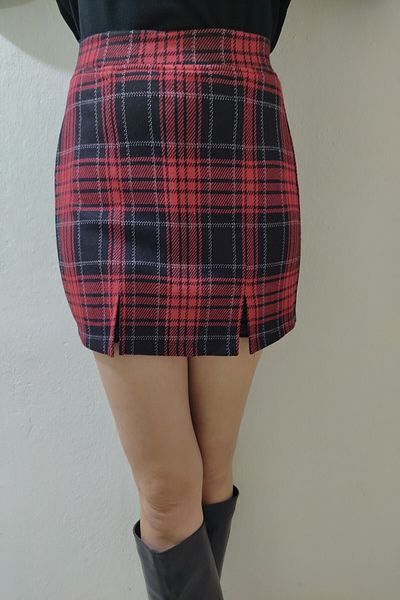 MaSoMi Women's Red Black Plaid Shorts Skirt