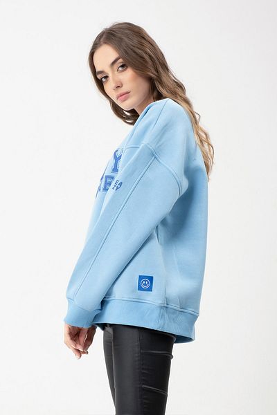 Eazy Co Φούτερ Eazy College Oversize Unisex γαλάζιο με γιακά πόλο