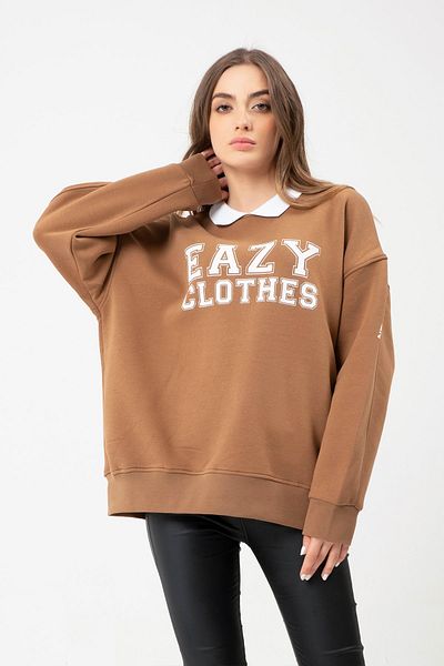 Eazy Co Hanorac maro unisex cu gât polo Eazy College