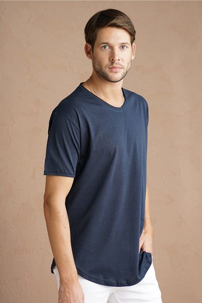 COOL TARZ Ανδρικό μπλουζάκι με οβάλ κοπή Navy Blue Slim Fit Dirty Collar Casual T-shirt