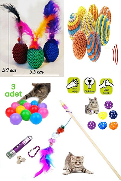 YİĞİTLERAVM 8'li Set: Ip Sarma Topu +3'lü Renkli Top+ Kedi Oyun Topu Tüylü + ...