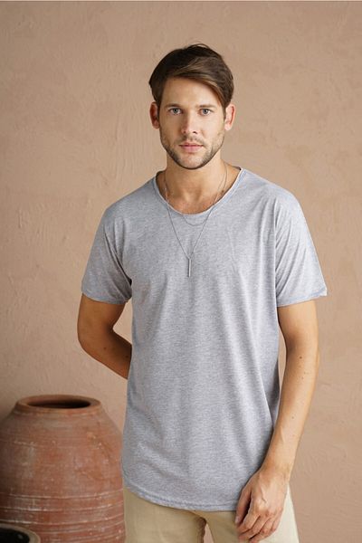 COOL TARZ Γκρι ανδρικό μπλουζάκι με οβάλ κοπή Slim Fit Dirty Collar Casual