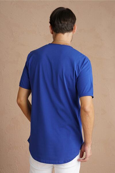 COOL TARZ Mavi Erkek Oval Kesim Slim Fit Pis Yaka Salaş T-shirt