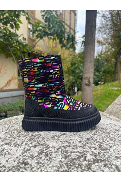 MOTTİ KİDS CLUB Hakiki Deri Orthopedıc Kız Çocuk Gökkuşağı Kar Botu