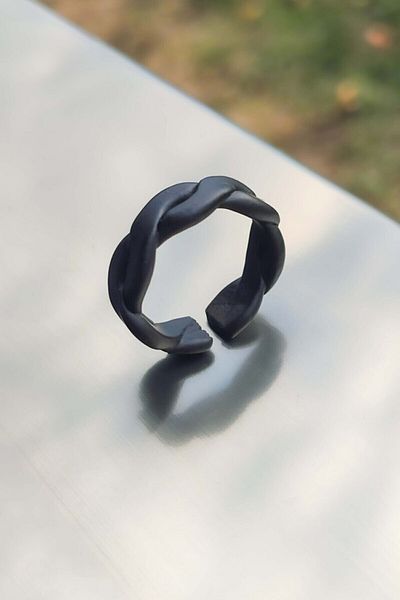 The Collection Wrapped Ring Adjustable Matte Black Ring Cube Bracelet And Necklace Set