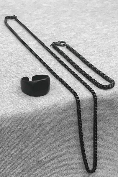 The Collection Ring Knight Matte Black Ring Cube Bracelet And Necklace Set