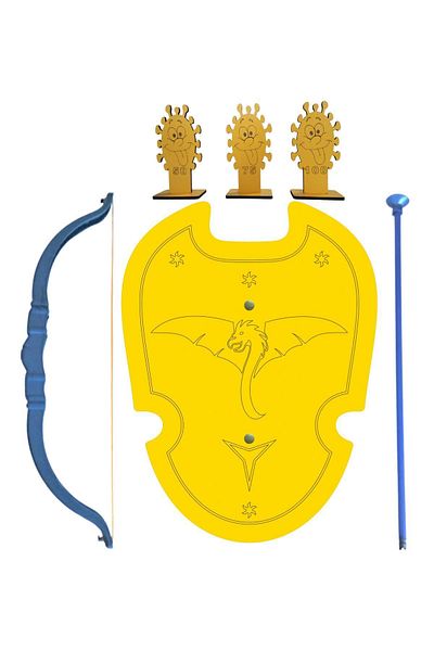 Ahtek Plastic Arrow Bow + Wooden Shield + 3 Wooden Targets, Blue