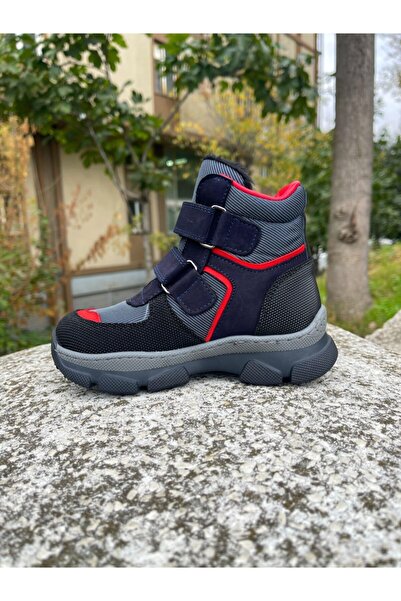 MOTTİ KİDS CLUB Hakiki Deri Erkek Çocuk Lacivert Kırmızı Kar Botu