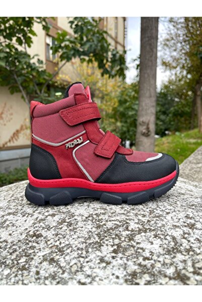 MOTTİ KİDS CLUB Hakiki Deri Erkek Çocuk Bordo Siyah Kar Botu