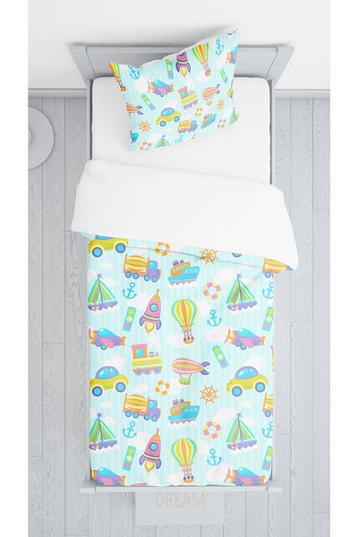 Şen Dekorasyon Colorful Vehicles Bed Cover Pillowcase Set
