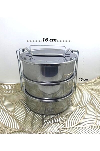 Abant Sefer Tası 14x6 3'lü Yemek Kabı Paslanmaz Çelik Sefer Tası Üçlü Sefer Tası Yemek Taşıma Kabı