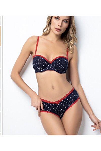 Generic Brand Miorre Women's Navy Blue Push up Polka Dot Bra Set
