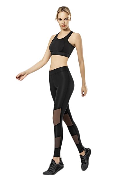 KOTA Women's Black See-Through Detailed Diving Tights 4080