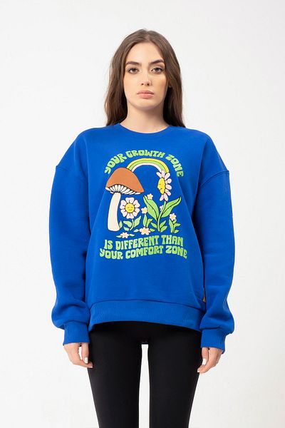 Eazy Co Φούτερ Eazy Growth Zone Oversized Unisex Saks Μπλε Μπλουζάκι με Λαιμόκοψη Crew