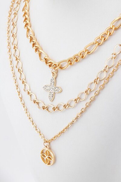 Sortie Aksesuar Zirkon Taşlı Artı Ve Çelik Yaşam Çiçeği Figürlü Kombin Kolye ...