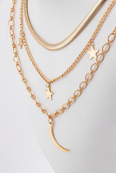 Sortie Aksesuar Italyan Zincirli Çelik Hilal Ve Yıldız Figürlü Kombin Kolye S...