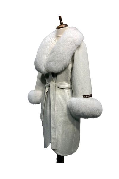 Milano Calvino Alpaca Wool Fabric Furry Coat ( White )