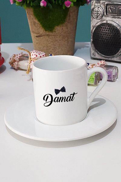 Hedizu Turkish Coffee Cup - Groom Groom Gift White
